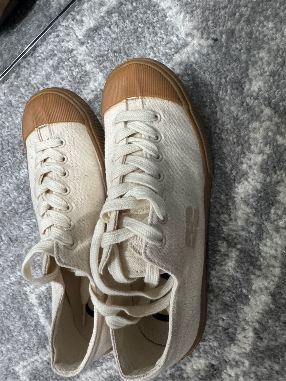 Ganni Canvas High-Top Sneakers in Cream with Brown Toe